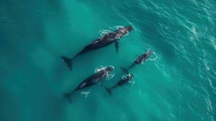 Obraz premium Whale family swimming ocean