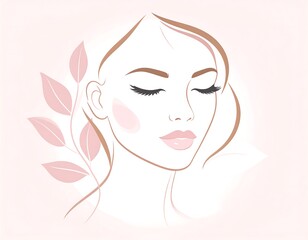 Elegant woman's face with delicate leaves