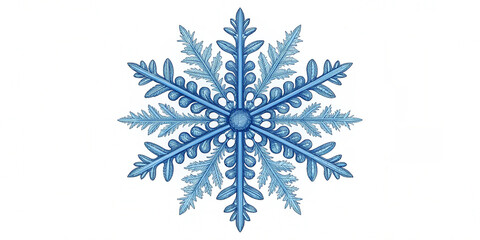 Elegant blue snowflake with high detail, symmetrical and refined, isolated on a white background &mdash; perfect for winter cards and festive decor.