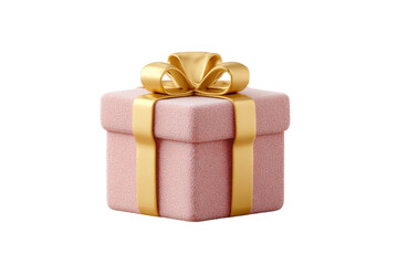 Obraz premium Elegant pink gift box with gold ribbon and bow on white background, cut out