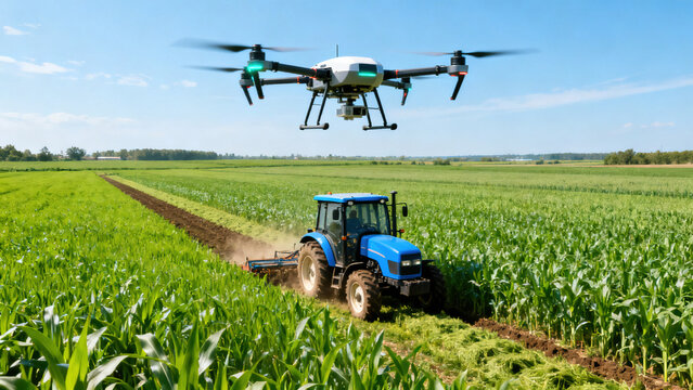 Modern Agricultural Technology in Cornfield