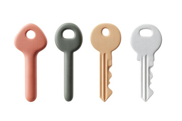 Colorful textured keys collection on black background, cut out