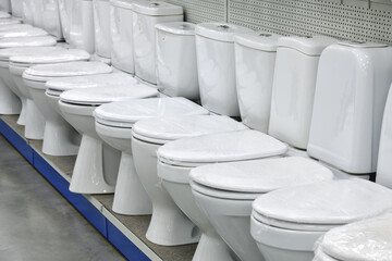 White ceramic toilets at the store