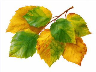 Isolated autumn leaves on a white background, yellow, orange, green, red, brown