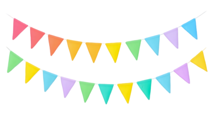 Colorful bunting flags banner isolated on transparent background