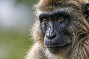 Obraz premium Close-up of a calm monkey in a natural setting showing its expressive eyes and detailed fur