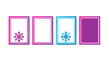 Four colorful frames with snowflakes and solid fill in shades of blue and purple on a white background