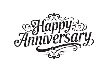 Swirly Happy Anniversary Calligraphy Vector | Decorative Romantic Script Typography for Wedding Greeting Cards & Digital Crafts