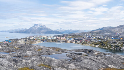 Nuuk Greenland Coastal Town and Arctic Mountainsgreenland, nuuk, arctic, arctic beauty, polar landscape, scandinavian nature, coastal town, arctic circle, colorful houses, arctic mountains, nordic sce © Gabriel Latis