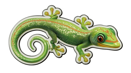 Winking green gecko sticker with a curled tail showcases bright colors and playful design for any surface decoration