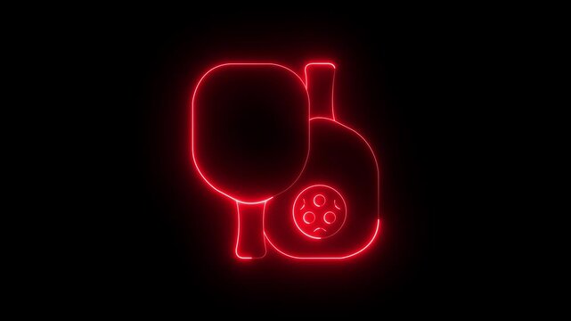 glowing neon pickleball paddles and ball icon animation on black background. Two paddles and ball icon. Sport equipment. Pickleball Animation.