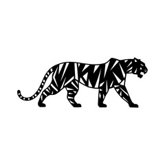 Fototapeta premium Unique Tiger Silhouette Vector Logo Designs Black on White with Dynamic Poses, Stripes, Roaring, Walk, Head, Leaping, and Powerful Artistic Illustrations for Premium Icon Graphic Design
