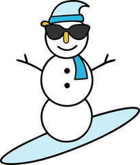 Snowman Wearing Sunglasses Surfing Cartoon Artwork