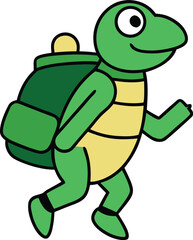 Turtle Wearing Backpack Hiking Adventure Vector