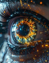 Close-up of a futuristic eye with vibrant colors
