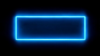 A vivid blue neon rectangle, thin and bright, illuminates a black backdrop. This abstract graphic element is sharply defined with vibrant colors, creating a striking visual.
 