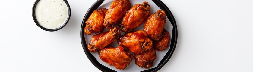 Spicy Chicken Wings with Ranch Dip on Plate, Food , Appetizer