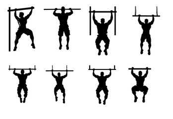 Military Soldier Pull-Up Exercise Silhouette Set
