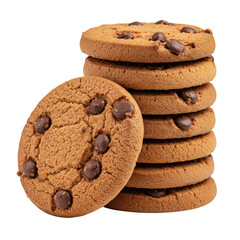 Stack of delicious chocolate chip cookies isolated on transparent background