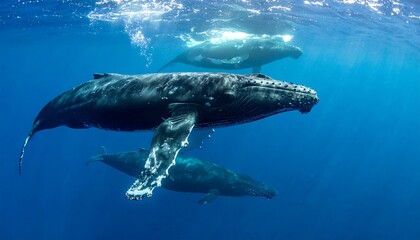 Obraz premium Humpback whales surfacing in turquoise water