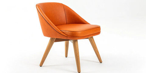 Modern orange chair with wooden legs on a white background