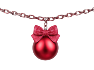 Festive red ornament with a bow for holiday decor and design use on a transparent background, cut out