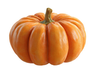 Vibrant orange pumpkin for autumn decoration and culinary use on a transparent background, cut out