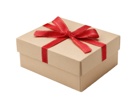 Gift box with red ribbon for special occasions and celebrations on a transparent background, cut out