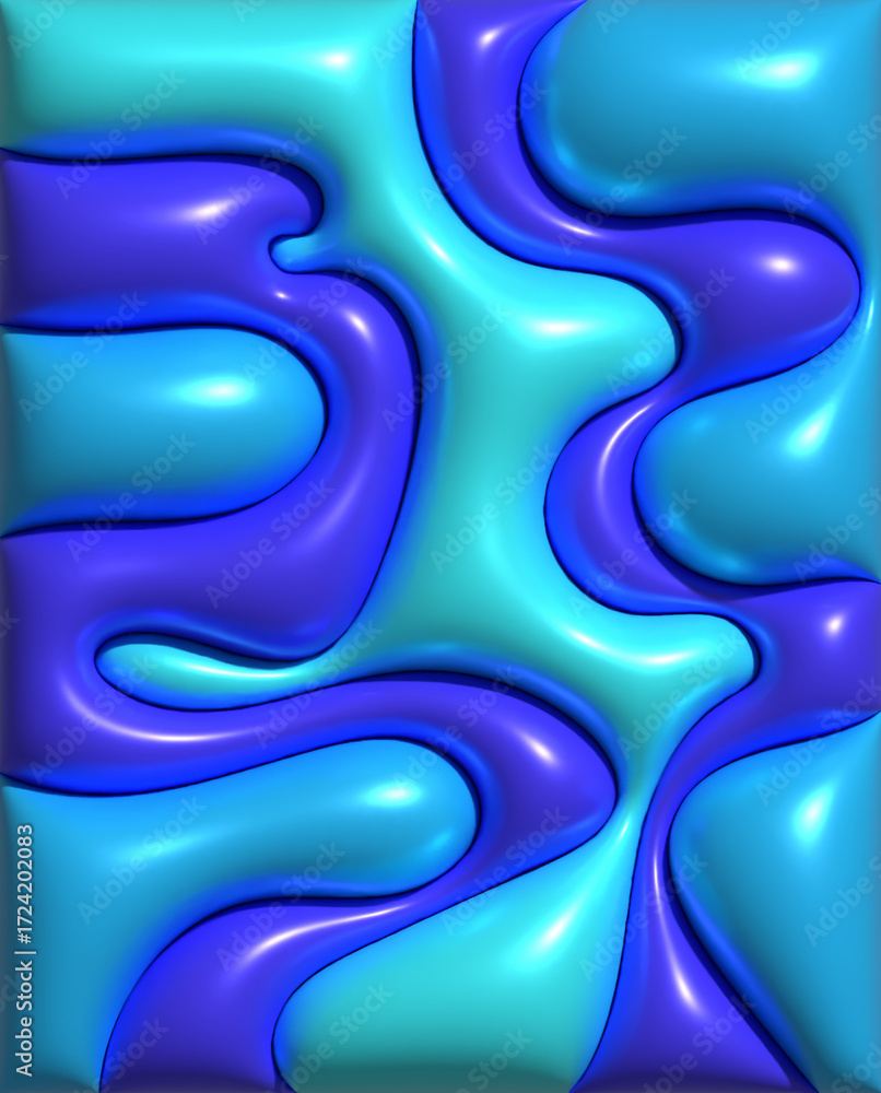 Poster a background with glossy, wavy shapes. the surface consists of smooth curves and bulges in shades of