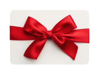 Elegant red ribbon on gift card design for special occasions on a transparent background, cut out