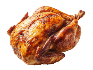 Delicious roasted chicken ready for a festive meal or gathering on a transparent background, cut out