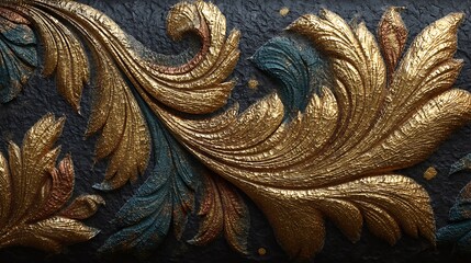Ornamental golden leaf carving high resolution picture