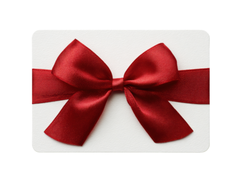 Elegant red bow on blank card for special occasions and gifts on a transparent background, cut out