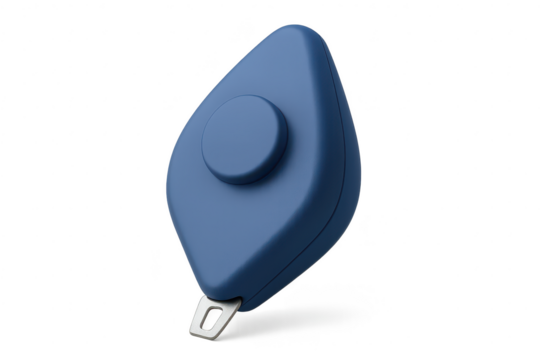 Blue personal safety alarm on transparent background, modern design tool, security