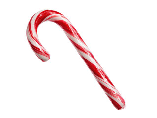 Fototapeta premium Classic candy cane in red and white stripes for festive decor on a transparent background, cut out