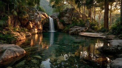 Peaceful natural waterfall in tropical forest high resolution picture
