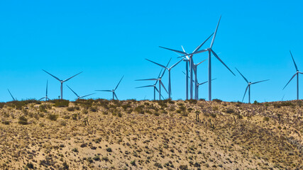 Wind Turbines Mojave Desert Renewable Energy California Blue Sky