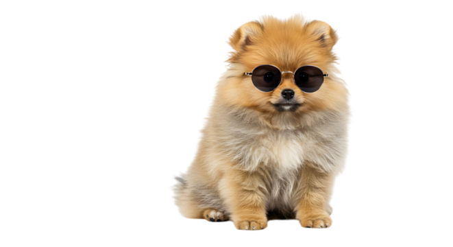 Pomeranian puppy wearing sunglasses