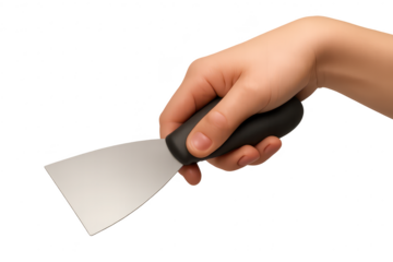 Hand holding a metal spatula on transparent background, vector illustration