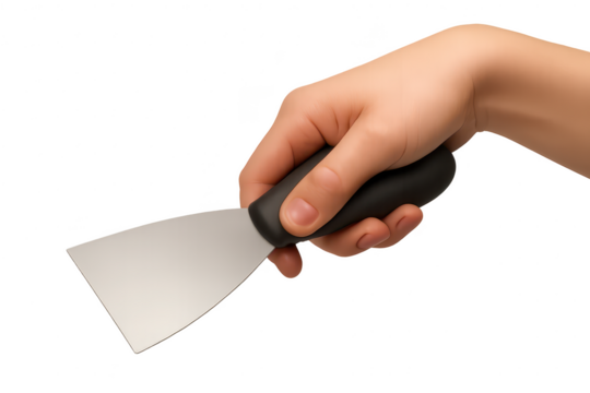Hand holding a metal spatula on transparent background, vector illustration - Powered by Adobe