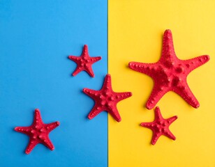 Red starfish on vibrant blue and yellow