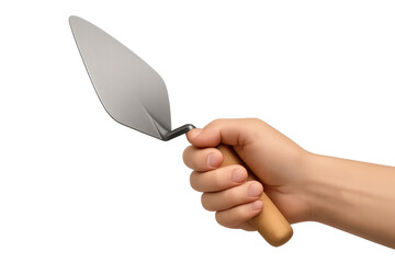 Obraz premium Illustration of a hand holding a trowel isolated on transparent background, tool