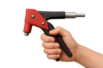 Hand holding a rivet gun isolated on a transparent background, cut-out image