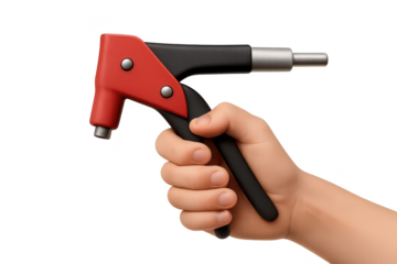 Hand holding a rivet gun isolated on a transparent background, cut-out image