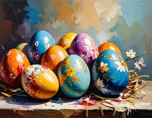 Colorful Easter eggs in a nest