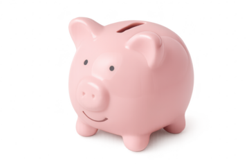 Pink piggy bank isolated on transparent background, money saving concept