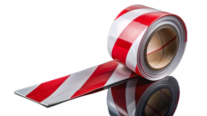 Red and White Diagonal Striped Warning Tape Roll on Background caution tape isolated on a transparent background