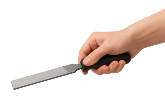 Hand holding a file on a transparent background, repair tool isolated cutout - Powered by Adobe
