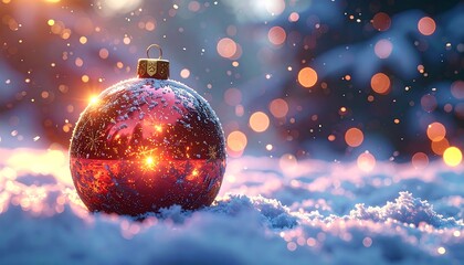 Obraz premium Christmas orb in snow, warm glow
