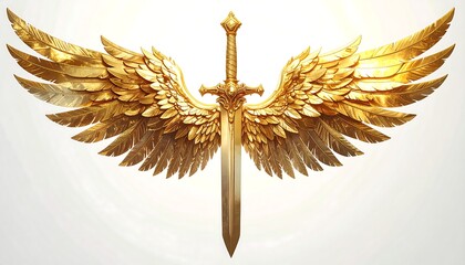 Gold wings encircle a golden sword